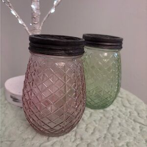 Set of two Glass Candle Holder or Frog vases.